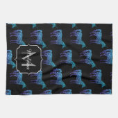 ユニコーンスパークルスアクアブルーグラデーションパターンモノグラム キッチンタオル (横)
