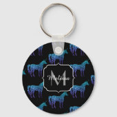ユニコーンスパークルスアクアブルーグラデーションパターンモノグラム キーホルダー (正面)
