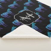 ユニコーンスパークルスアクアブルーグラデーションパターンモノグラム シェルパブランケット (3/4)