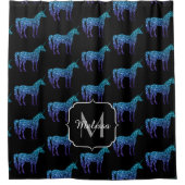 ユニコーンスパークルスアクアブルーグラデーションパターンモノグラム シャワーカーテン (正面)