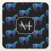 ユニコーンスパークルスアクアブルーグラデーションパターンモノグラム スクエアペーパーコースター (正面)