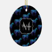 ユニコーンスパークルスアクアブルーグラデーションパターンモノグラム セラミックオーナメント (右)