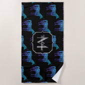 ユニコーンスパークルスアクアブルーグラデーションパターンモノグラム ビーチタオル (正面)