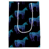 ユニコーンスパークルスアクアブルーグラデーションパターンモノグラム ミディアムペーパーバッグ (裏面)