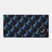 ユニコーンスパークルスアクアブルーグラデーションブラックモノグラム デスクマット (正面)