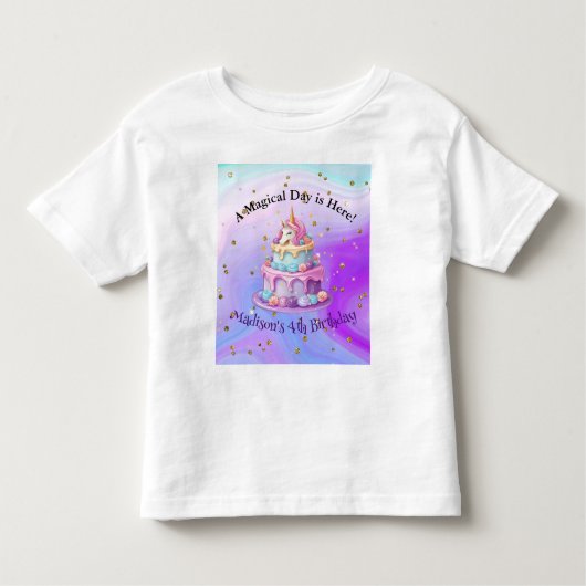 ユニコーンスパークルブルーパープルケーキ誕生日 トドラーTシャツ (正面)