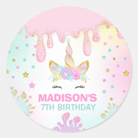 ユニコーンスライムパーティー好意ラベルステッカースライムパーティー ラウンドシール (正面)