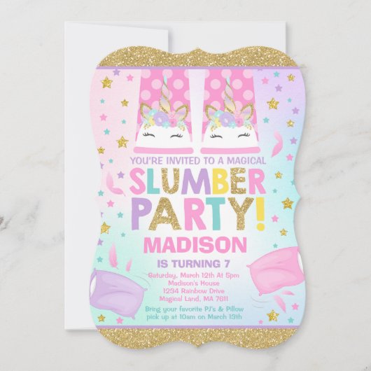 ユニコーンスランバーパーティー誕生日招待状 招待状 (正面)