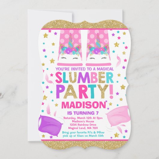 ユニコーンスランバーパーティー誕生日招待状 招待状 (正面)