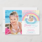 ユニコーンスロッスプールパーティー誕生日ガールフォト 招待状 (正面)