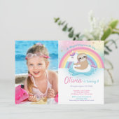 ユニコーンスロッスプールパーティー誕生日ガールフォト 招待状 (スタンド正面)