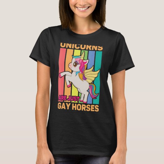ユニコーンズジャストゲイ馬ゲイレズビアントランスゲンド Tシャツ (正面)