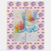 ユニコーンズド絵画リームズピンクフローラフリースブランケット フリースブランケット (正面)