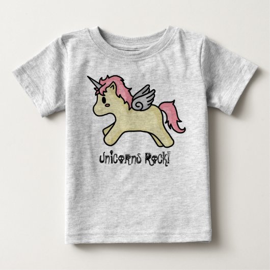 ユニコーンズロック[ピンク]乳児クリーパー ベビーTシャツ (正面)