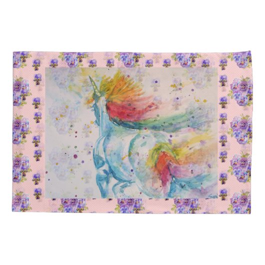 ユニコーンズ·ドリ絵画ームズ·ピンク·フローラ·ピローケース 枕カバー (裏面)