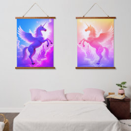 ユニコーンセットウッドトップウォールタペストリー2パネル 吊り下げ型タペストリー