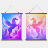 ユニコーンセットウッドトップウォールタペストリー2パネル 吊り下げ型タペストリー (ダブル)