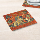ユニコーンタペストリーレディーレジェンド中世 スクエアペーパーコースター (アングル)