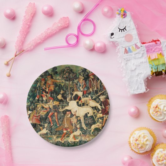 ユニコーンタペストリー中世クラシック狩り ペーパープレート (パーティー)