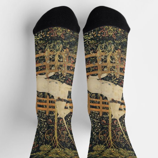 ユニコーンタペストリー捕獲中世タペストリー ソックス (上部)