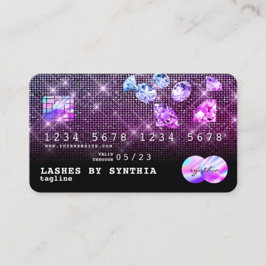 ユニコーンダイヤモンドグリッタークレジットカードスタイル モダン 名刺 (正面)