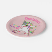 ユニコーンダビングローラスケートで滑る誕生日 ペーパープレート (アングル)