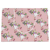 ユニコーンダビングローラスケートで滑る誕生日 ラージペーパーバッグ (正面)