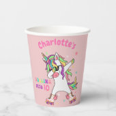 ユニコーンダビングローラスケートで滑る誕生日 紙コップ (正面)