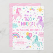 ユニコーンツーマジカルパステルレインボー2nd誕生日 招待状 (正面/裏面)