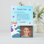 ユニコーンティール(緑がかった色)フォト誕生日サンキューカード サンキューカード (スタンド正面)