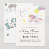 ユニコーンテーマのベビーシャワー招待状デザイン 招待状 (正面/裏面)