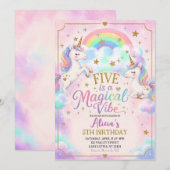 ユニコーンテーマ5は魔法のような雰囲気 5歳の誕生日 招待状 (正面/裏面)