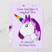 ユニコーンデザイン子どもの誕生会 招待状 (正面/裏面)