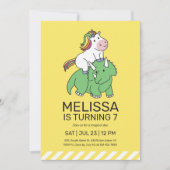 ユニコーントリケラトプス恐竜イエロー子供の誕生日 招待状 (正面)