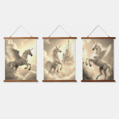 ユニコーントリプティ木材トッピング壁タペストリー1パネル 吊り下げ型タペストリー (トリプル)
