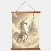 ユニコーントリプティ木材トッピング壁タペストリー1パネル 吊り下げ型タペストリー (正面2)