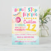 ユニコーンドーナツウォーターカラーレインボー誕生日 招待状 (スタンド正面)