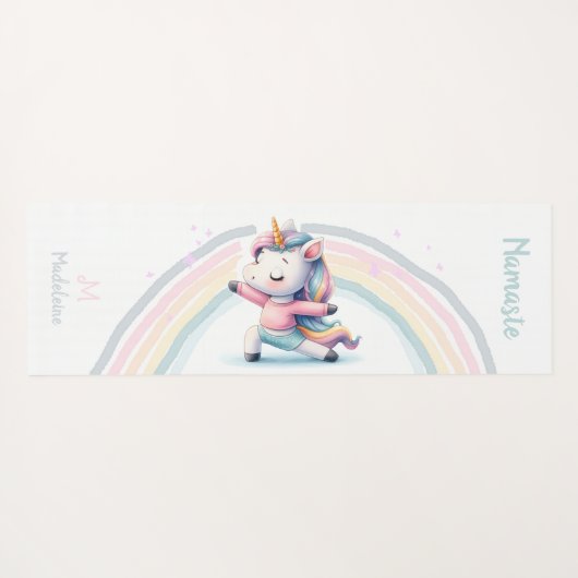 ユニコーンナマステヨガキュートおもしろいパステルネームモノグラム ヨガマット (裏面(横))