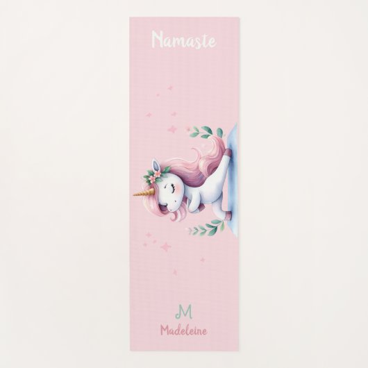 ユニコーンナマステヨガキュートおもしろいピンク名モノグラム ヨガマット (正面)