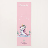 ユニコーンナマステヨガキュートピンクアクアネームモノグラム ヨガマット (裏面)