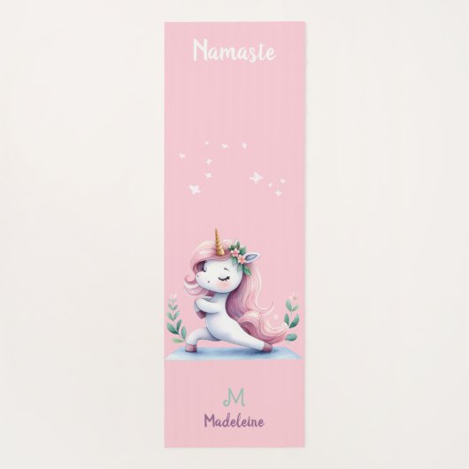 ユニコーンナマステヨガキュートピンクアクアネームモノグラム ヨガマット (裏面)