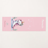 ユニコーンナマステヨガキュートピンクアクアネームモノグラム ヨガマット (正面(横))