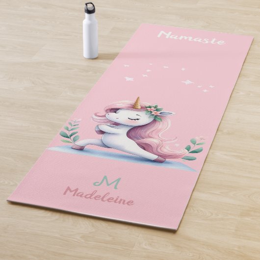 ユニコーンナマステヨガキュートピンクアクアネームモノグラム ヨガマット (インサイチュ)