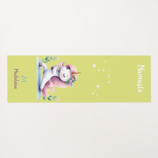 ユニコーンナマステヨガキュートピンクグリーン名モノグラム ヨガマット (裏面(横))