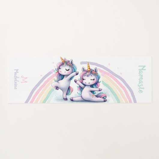 ユニコーンナマステヨガポーズかわいい名前モノグラム ヨガマット (裏面(横))