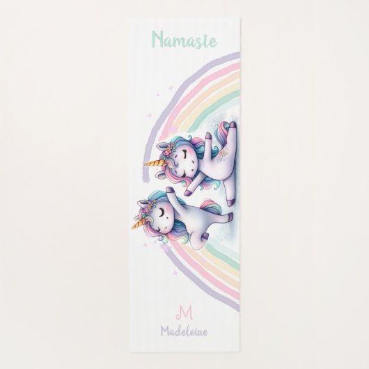 ユニコーンナマステヨガポーズかわいい名前モノグラム ヨガマット (裏面)