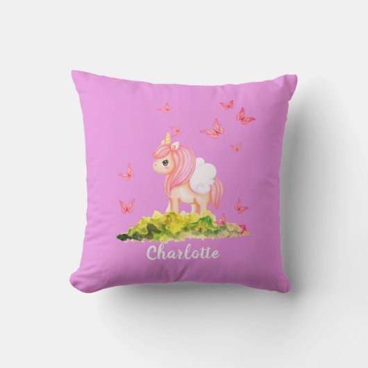 ユニコーンネーム子供部屋キッズルームデコールパープルトゥロ クッション (正面)