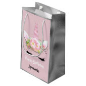 ユニコーンハッピーバースデー名グレーピンクガーリーラッシュ スモールペーパーバッグ (裏面アングル)