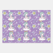 ユニコーンハッピーバースデー名ピンクイエローラベンダー3 ラッピングペーパーシート (正面2)