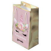 ユニコーンハッピーバースデー名金ゴールドピンクガーリーラッシュ スモールペーパーバッグ (裏面アングル)
